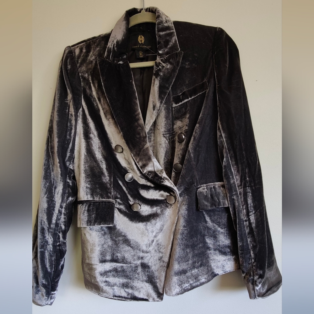NWT House of Harlow 1960 Velvet Blazer small petite Grey.